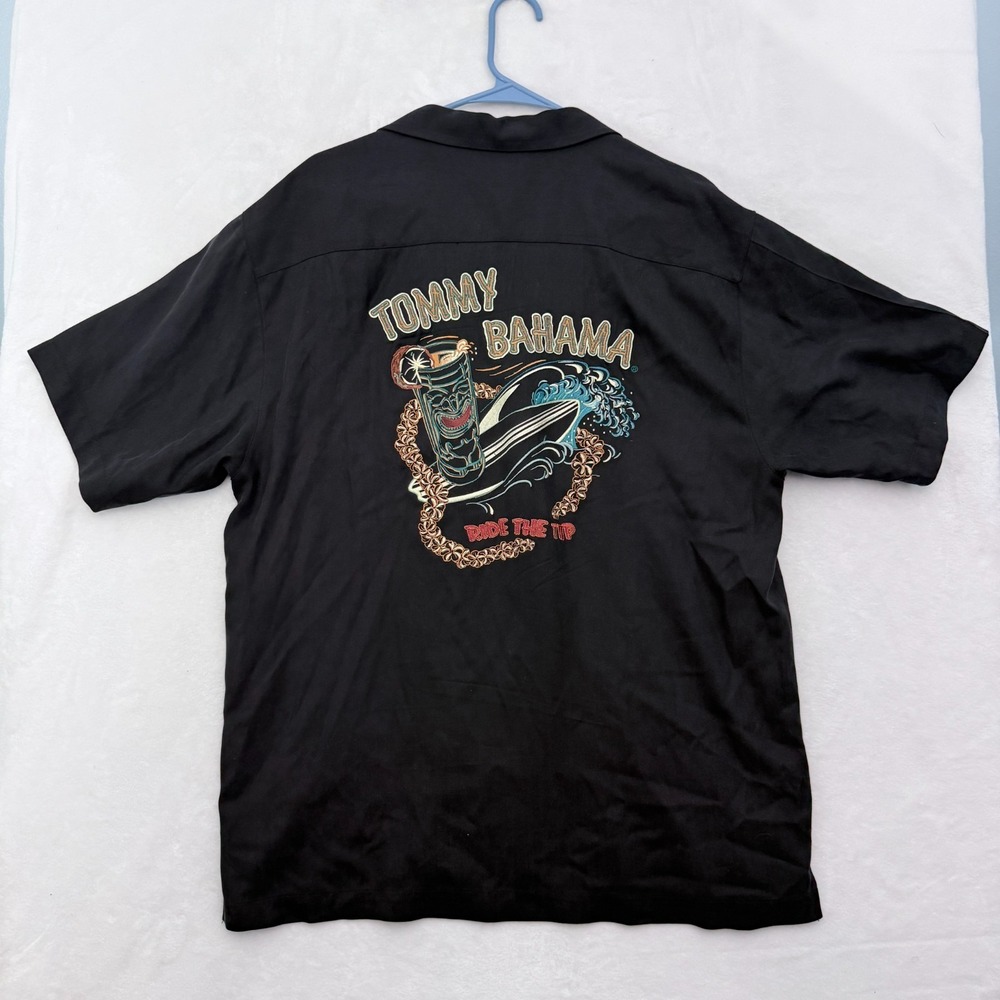 Tommy Bahama Shirt Mens M Black Lounge Ride The Tip Hawaiian Beach
